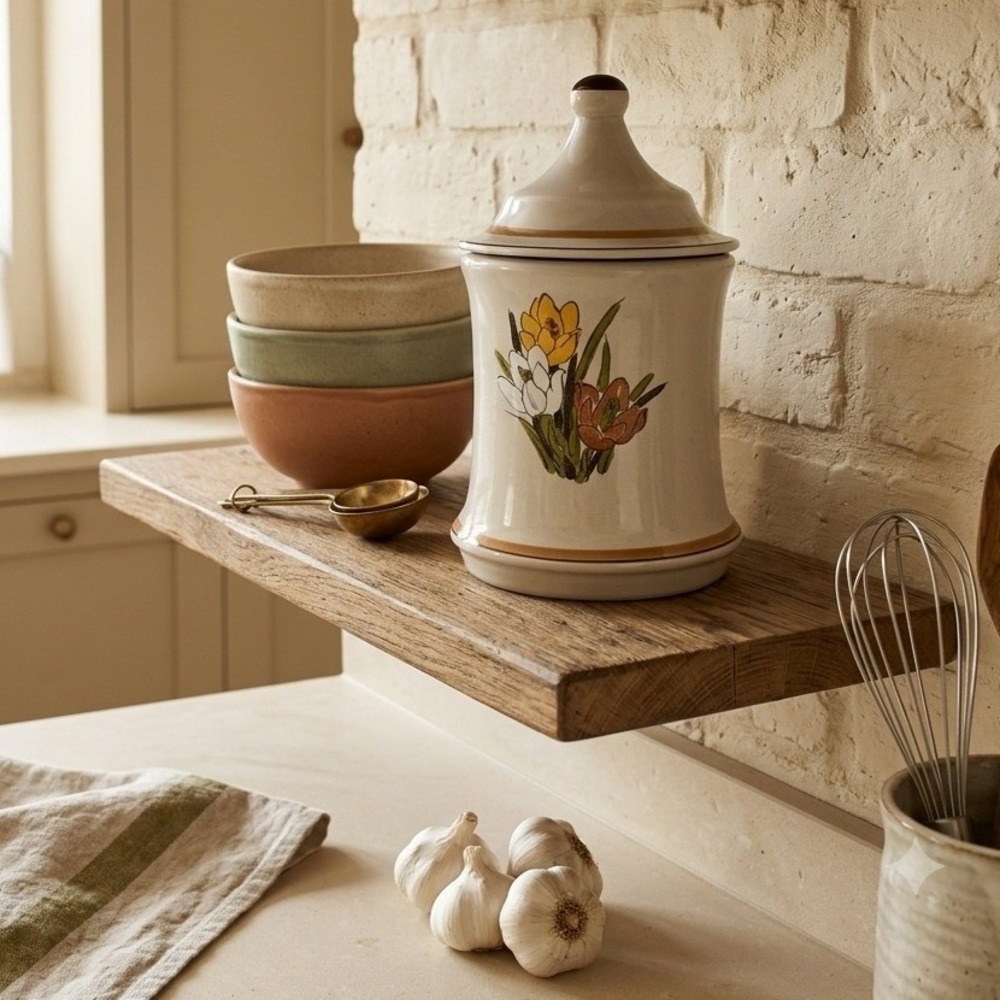 Vintage Acsons Adela Stoneware Canister Floral Tulip‎ Retro Kitchen Storage